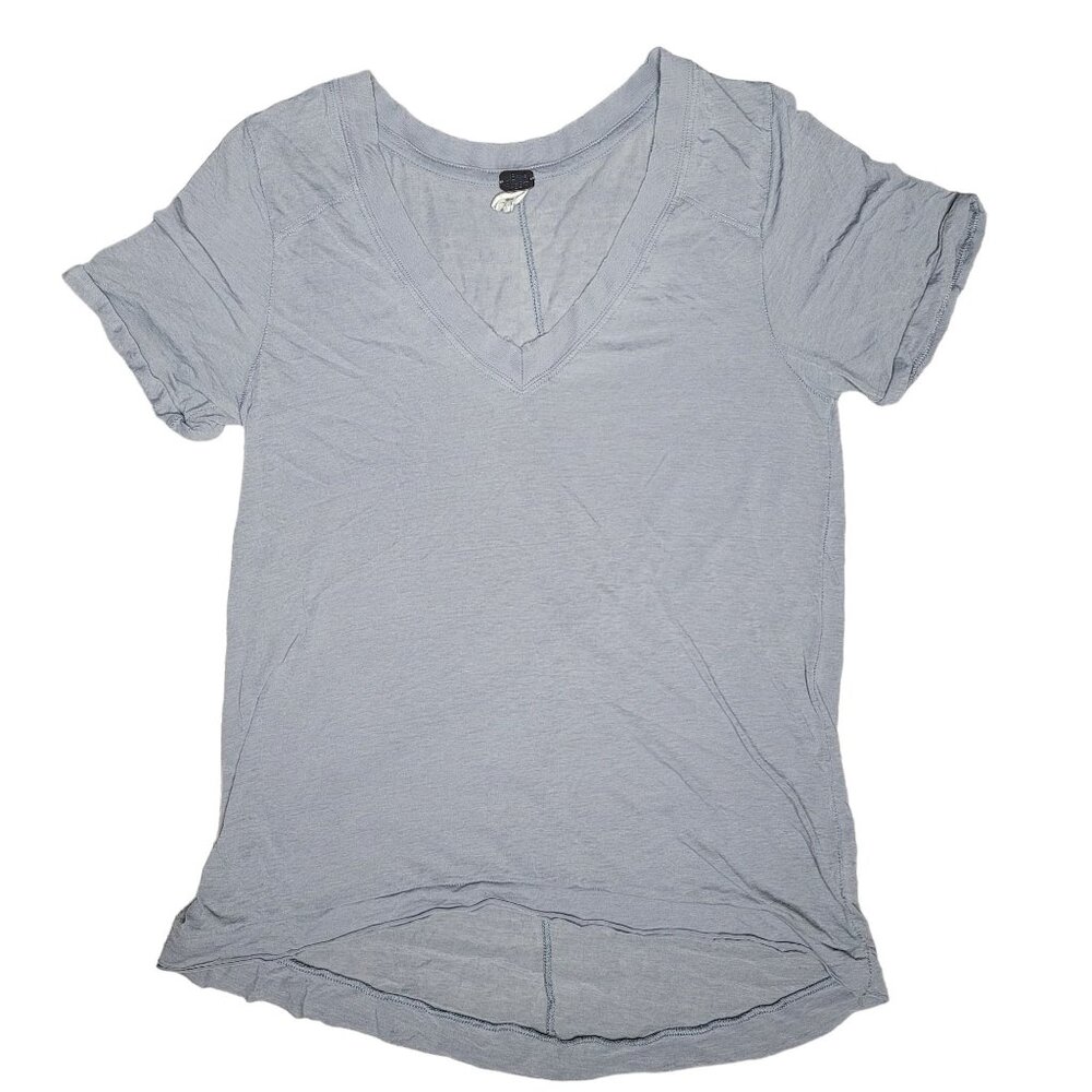 We The Free Light Blue Short-Sleeve V-Neck Tee shirt burn out tee medium